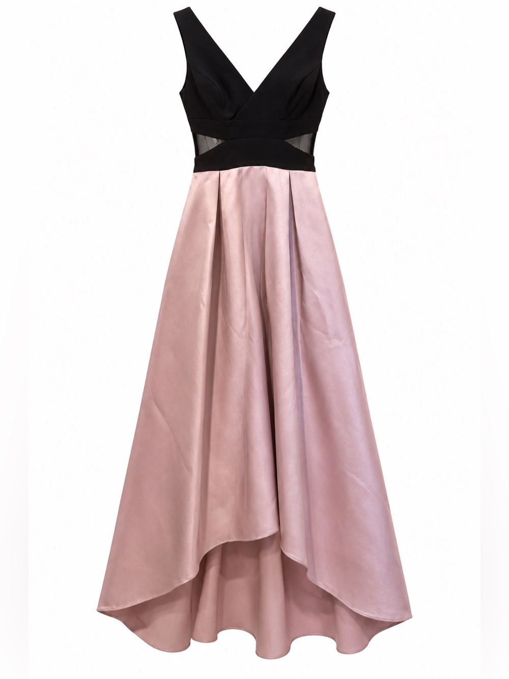 Avery Black Bodice Pink Satin High-Low Evening Dress